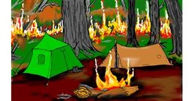Drawing of Campfire by flowerpot