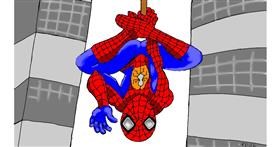 Drawing of Spiderman by flowerpot