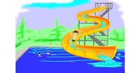 Drawing of Waterslide by flowerpot