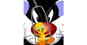 Drawing of Tweety Bird by GreyhoundMama