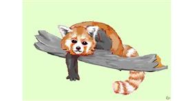 Drawing of Red Panda by flowerpot