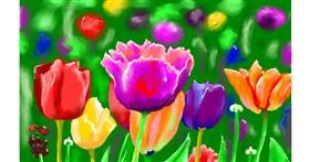Drawing of Tulips by flowerpot