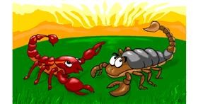 Drawing of Scorpion by flowerpot