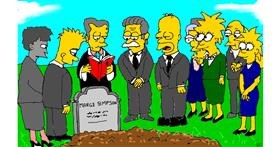 Drawing of Marge Simpson by flowerpot