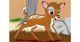Drawing of Bambi by flowerpot