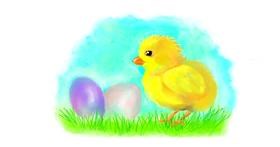 Drawing of Easter chick by Debidolittle