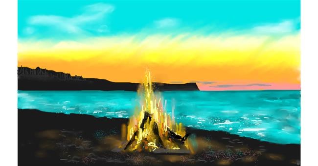 Drawing of Campfire by flowerpot
