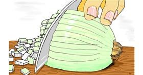 Drawing of Onion by flowerpot
