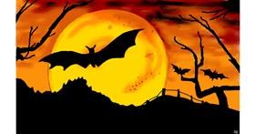 Drawing of Bat by flowerpot
