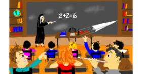 Drawing of Teacher by Flowerpot