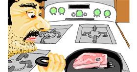 Drawing of Chef by flowerpot