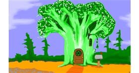 Drawing of Broccoli by flowerpot