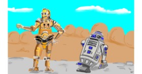Drawing of Robot by Flowerpot