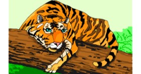 Drawing of Tiger by Flowerpot