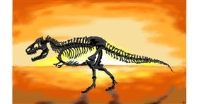Drawing of T-rex dinosaur by flowerpot