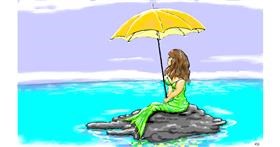 Drawing of Umbrella by flowerpot