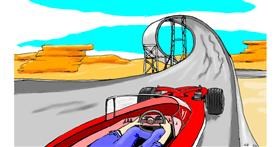 Drawing of Car by flowerpot