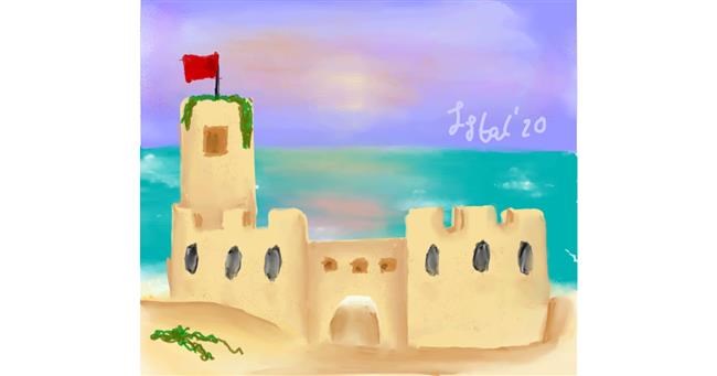 Drawing of Sand castle by Iris