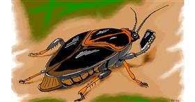 Drawing of Cockroach by flowerpot