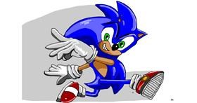 Drawing of Sonic the hedgehog by flowerpot