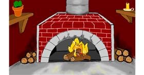 Drawing of Fireplace by flowerpot