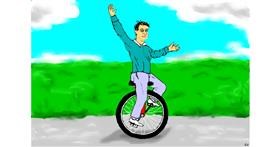Drawing of Unicycle by flowerpot