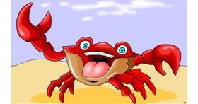 Drawing of Crab by flowerpot