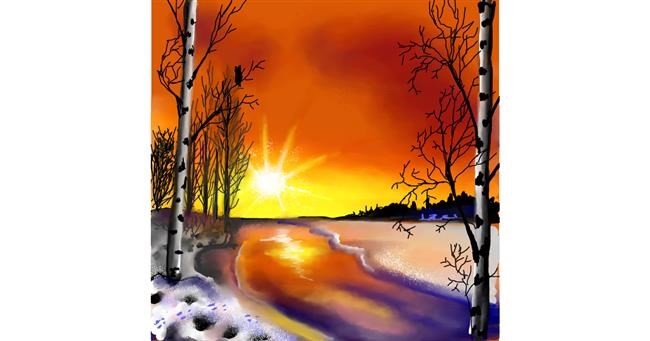 Drawing of Sunset by Leah