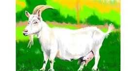 Drawing of Goat by flowerpot