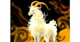 Drawing of Goat by Moon