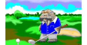 Drawing of Walrus by Flowerpot