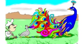 Drawing of Peacock by Flowerpot
