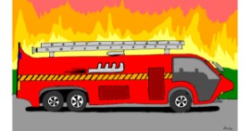 Drawing of Firetruck by Flowerpot