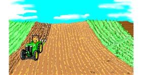 Drawing of Tractor by flowerpot
