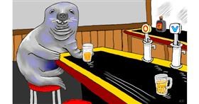 Drawing of Seal by flowerpot