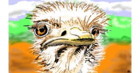 Drawing of Ostrich by Flowerpot