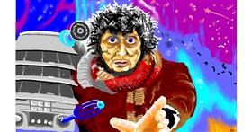 Drawing of Doctor by flowerpot