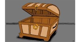 Drawing of Treasure chest by flowerpot