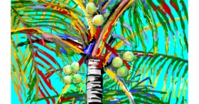 Drawing of Coconut by Flowerpot