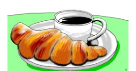 Drawing of Croissant by Flowerpot