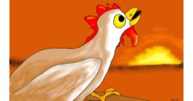 Drawing of Rooster by Flowerpot
