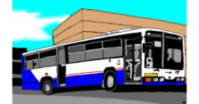 Drawing of Bus by Flowerpot