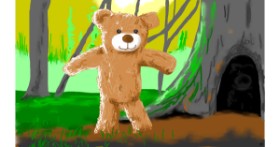 Drawing of Teddy bear by Flowerpot