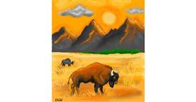 Drawing of Bison by GreyhoundMama