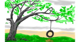 Drawing of Tree by Flowerpot