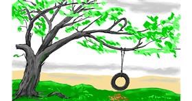 Drawing of Tree by flowerpot