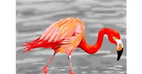 Drawing of Flamingo by flowerpot