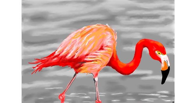Drawing of Flamingo by flowerpot
