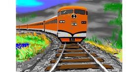 Drawing of Train by flowerpot