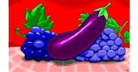 Drawing of Eggplant by flowerpot